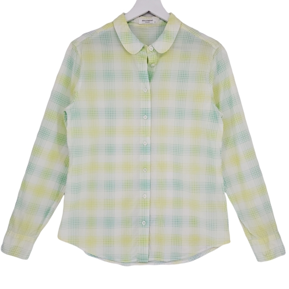 Equipment Green and Yellow Plaid Long Sleeve Blouse